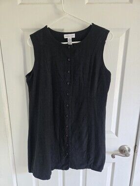 Sincerely Jules Cotton Blend Black Button-Front Sleeveless Dress Large